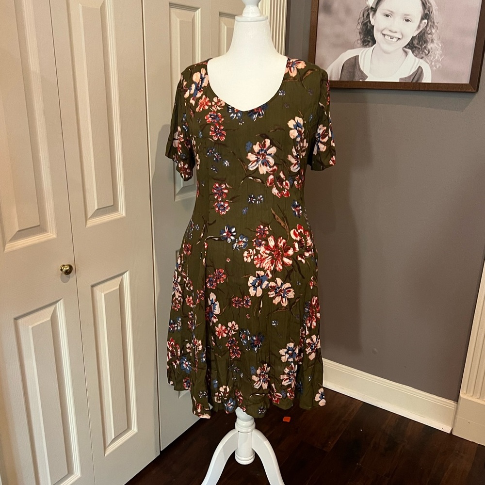 Woman Within Crinkle Floral Green Dress